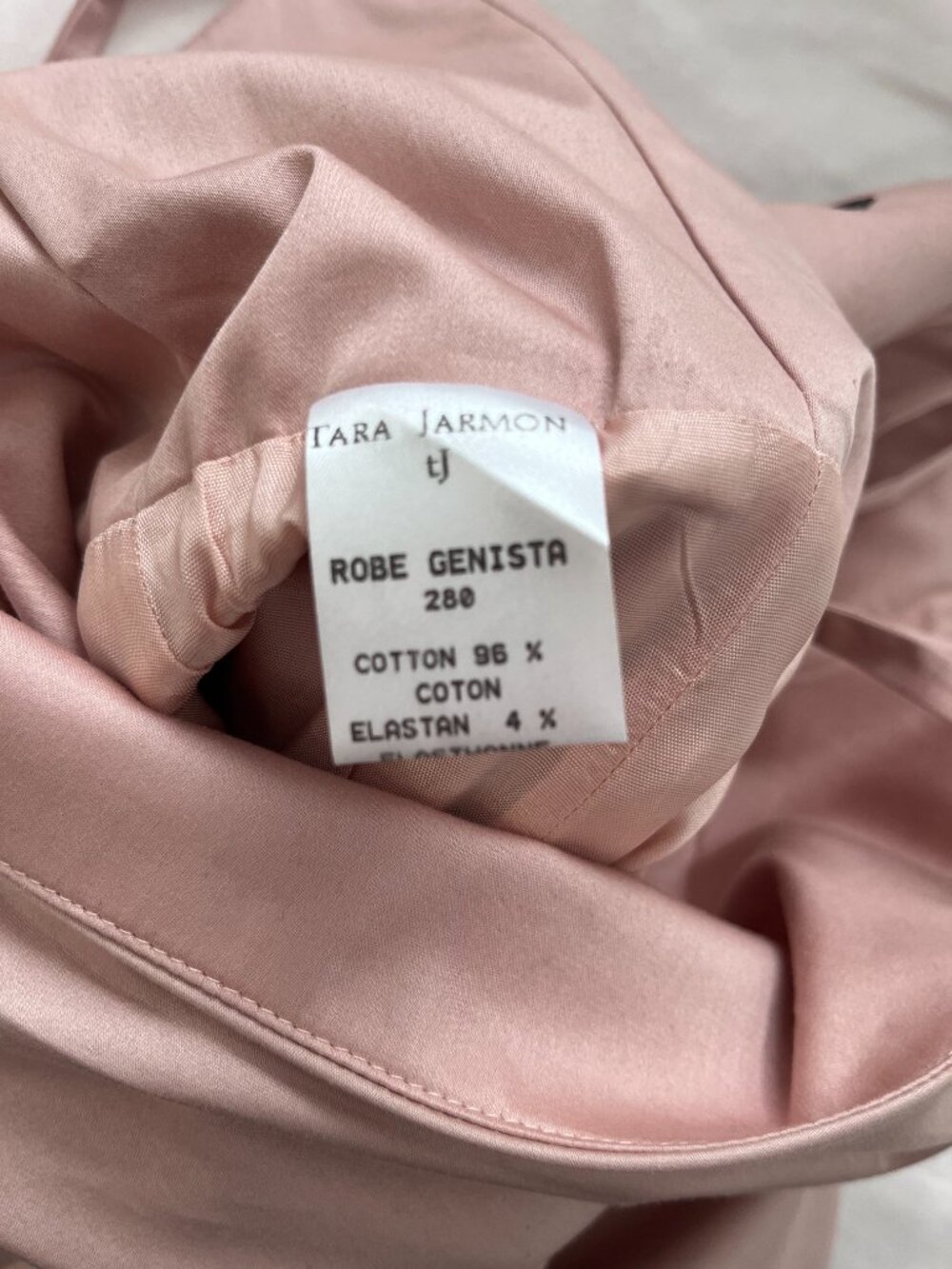 Blush Pink Cotton Fit & Flare Midi Dress Draped Bodice, Tara Jarmon, FR 40, US 8 - Picture 8 of 14